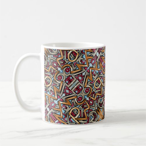 Mocha Red Gray Geometric-Abstract Pattern Coffee Mug