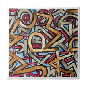 Mocha Red Gray Geometric Ceramic Tile