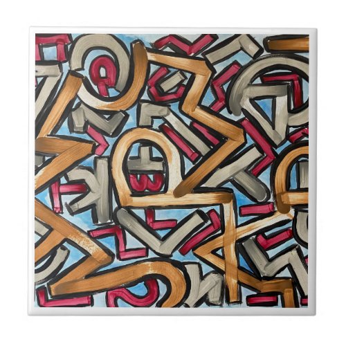 Mocha Red Gray Geometric Ceramic Tile
