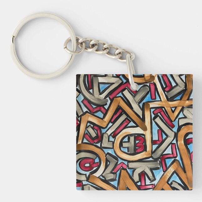 Mocha Red Gray Geometric Keychain (Front)