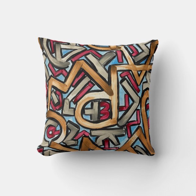 Mocha Red Gray Geometric Throw Pillow (Front)
