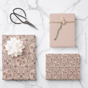 Mocha Rococo Revival Mandala Art Deco Scallop Wrapping Paper Sheets