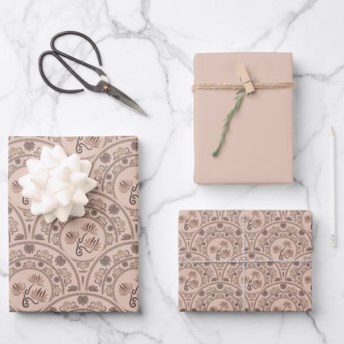 Mocha Rococo Revival Mandala Art Deco Scallop Wrapping Paper Sheets