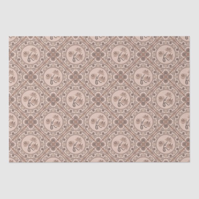 Mocha Rococo Revival Mandala Geo Diamond Tile Tissue Paper (Front)