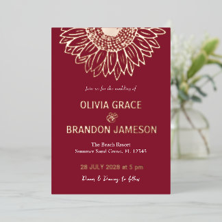 Mocha Rose Gold Sunflower Modern Floral Wedding Foil Invitation
