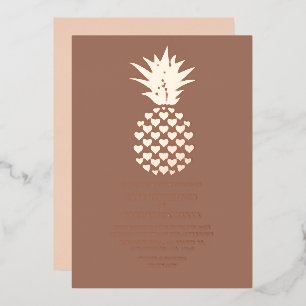 Mocha & Rose Gold Tropical Pineapple Wedding Foil Invitation