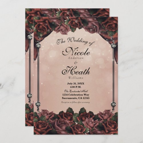 Mocha Rust Brown Roses Elegant Fall Wedding Invitation