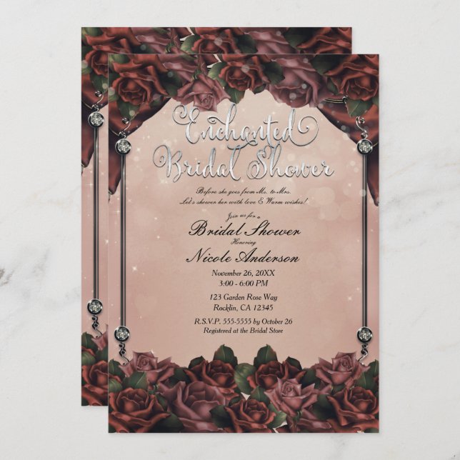 Mocha Rust Brown Roses Elegant Fall Wedding Invitation (Front/Back)
