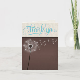 Mocha Rustic Linen Dandelion Thank You Cards