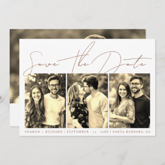 Mocha script calligraphy 3 sepia photo collage  save the date