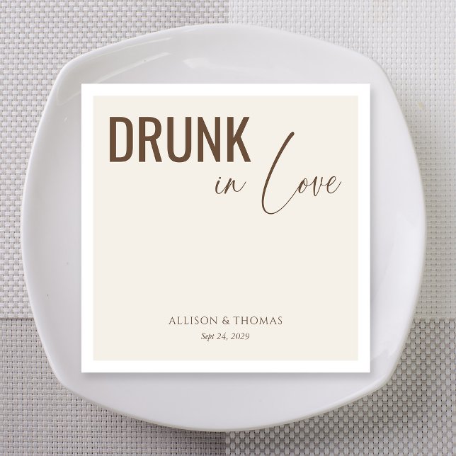 Mocha Script Drunk in Love Custom Names Napkins (Mocha script drunk in love custom names napkins for wedding reception)