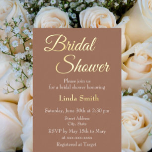 Mocha Simple Style Bridal Shower Foil Invitation