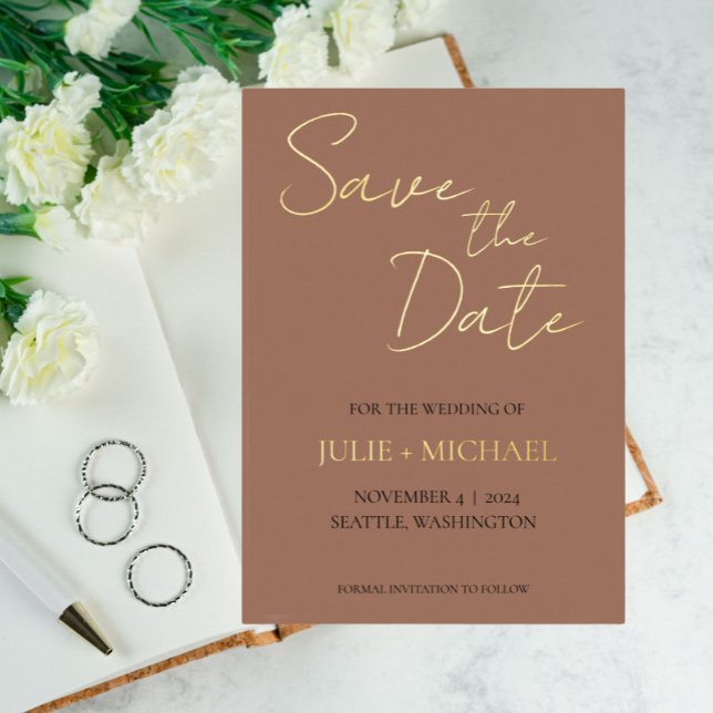 Mocha Simple Style Wedding Save the Date Foil Invitation (In Situ Wedding)