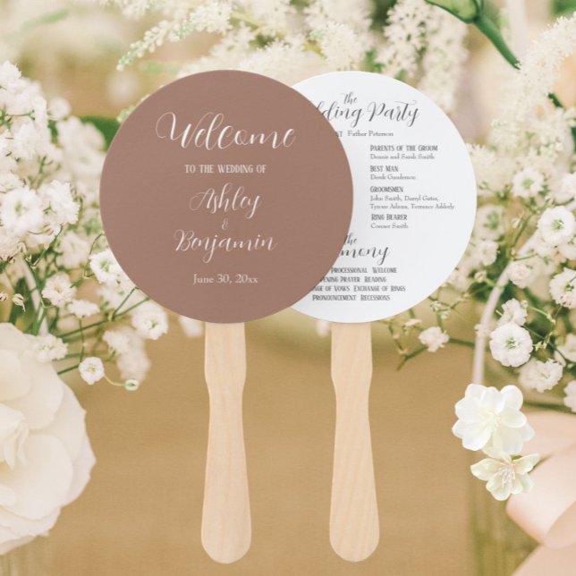 Mocha Simple Wedding Ceremony Program Hand Fan (In Situ Wedding)