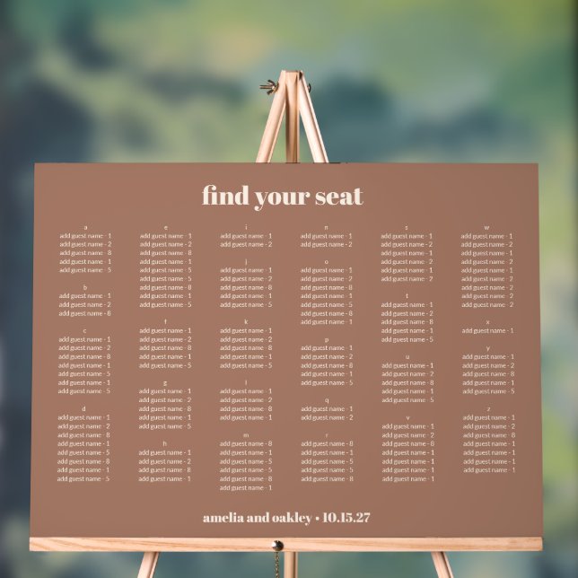 Mocha Simple Wedding Seating Chart Alphabetical (Neutral)