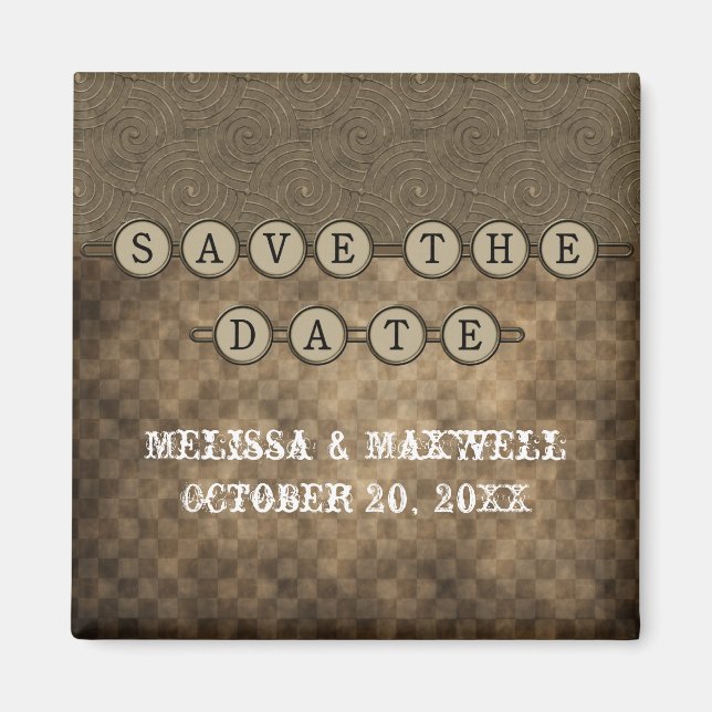 Mocha Steampunk Keys Save the Date Magnet (Front)