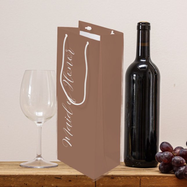 Mocha Stylized Script Maid of Honor Wine Gift Bag (In Situ)