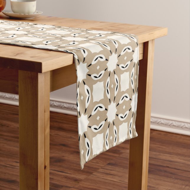 Mocha Swirl Monochrome Mirage Short Table Runner (In Situ)