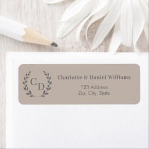 Mocha taupe monogrammed wreath return address label
