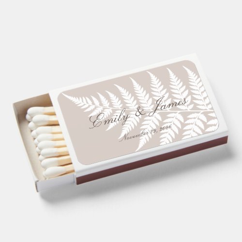 Mocha Taupe White Fern Couple Names Matchboxes