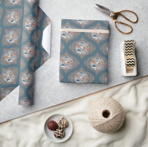 Mocha &amp; Teal Abstract Accent Mandala Retro Ogee Wrapping Paper