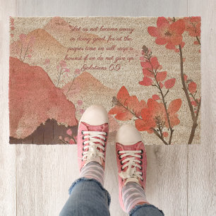 Mocha Verona Sunset Mountain Meadow Bible Verse Fiber Doormat