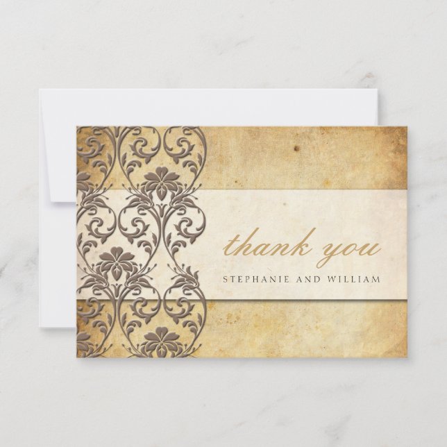 Mocha Vintage Swirl Wedding Thank You Card (Front)