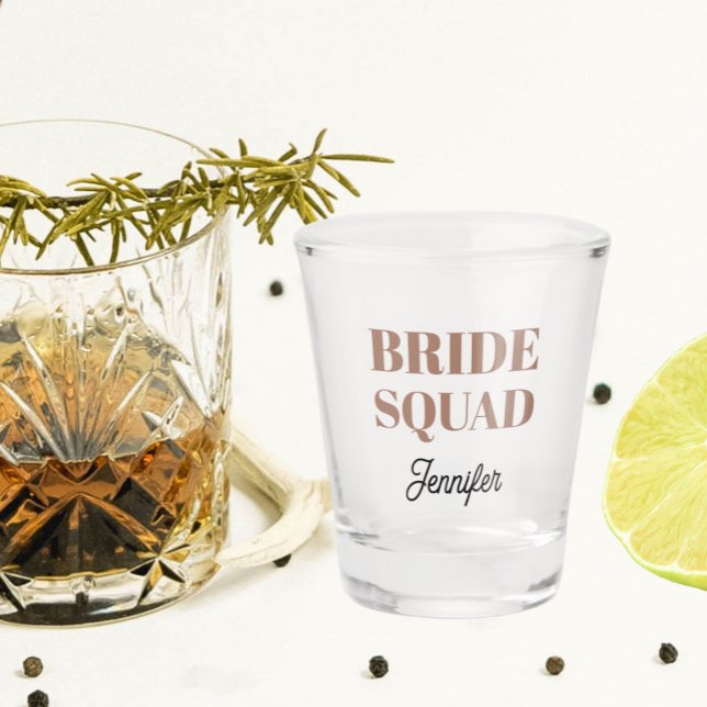 Mocha Wedding Bride Squad Personalized Shot Glass (In Situ)
