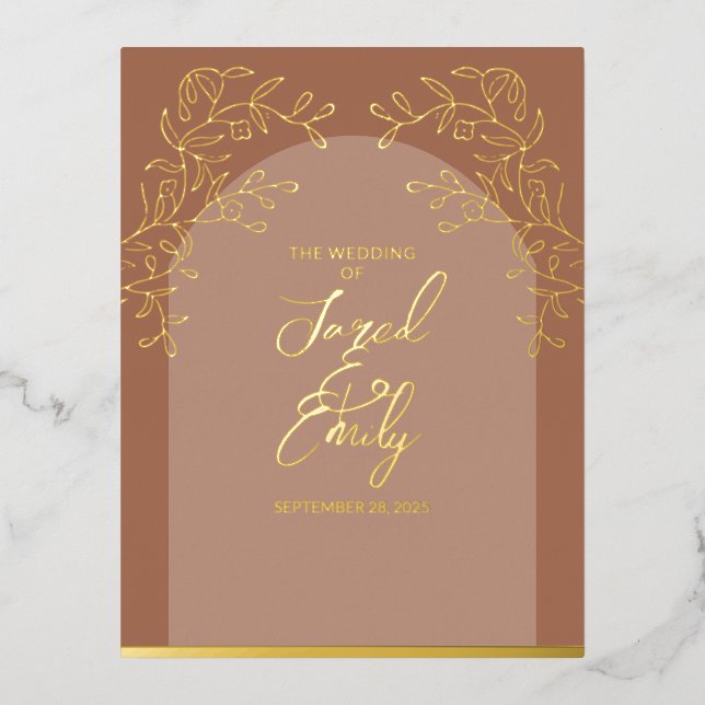 Mocha Wedding Foil Save the Date Postcard (Front)