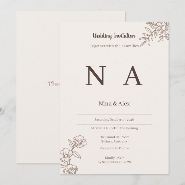 Mocha Wedding Invitation (Front/Back)