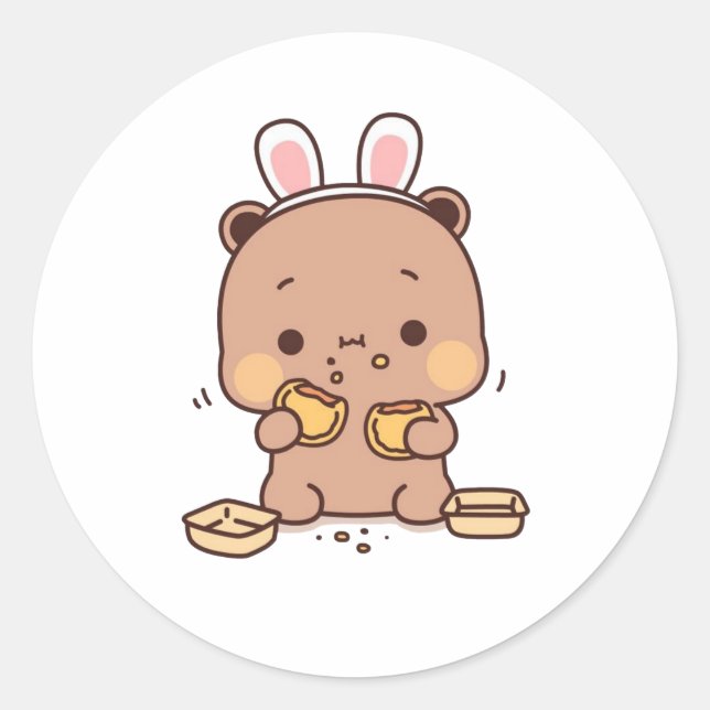 Mochi Brownie Bear And Baby Panda Classic Round Sticker (Front)