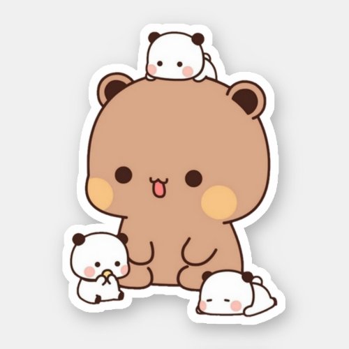 Mochi Brownie Bear And Baby Panda Sticker
