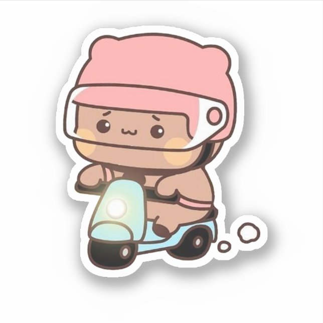 Mochi Brownie Bear Bike Riding Sticker (Front)