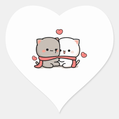 mochi cat peach and goma heart sticker