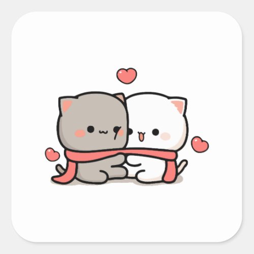 mochi cat peach and goma square sticker