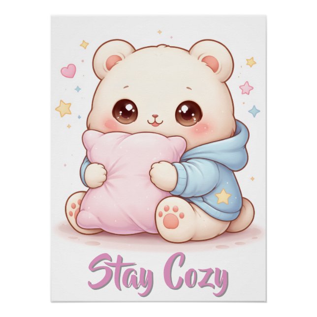 Mochi Cuddle Bear Cute Kawaii Style Pillow Hug  Poster (Front)