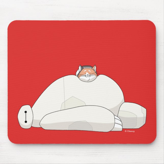 Mochi Laying on Baymax Mouse Pad (Front)