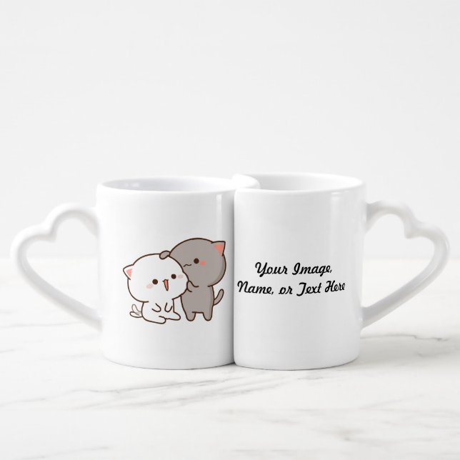 Mochi Mochi Love Cuddling Cat Couples Mug (Front Nesting)