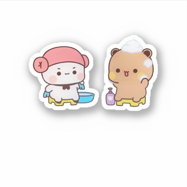 Mochi Panda And Brownie Bear Enjoying The Bath Sticker (Front)