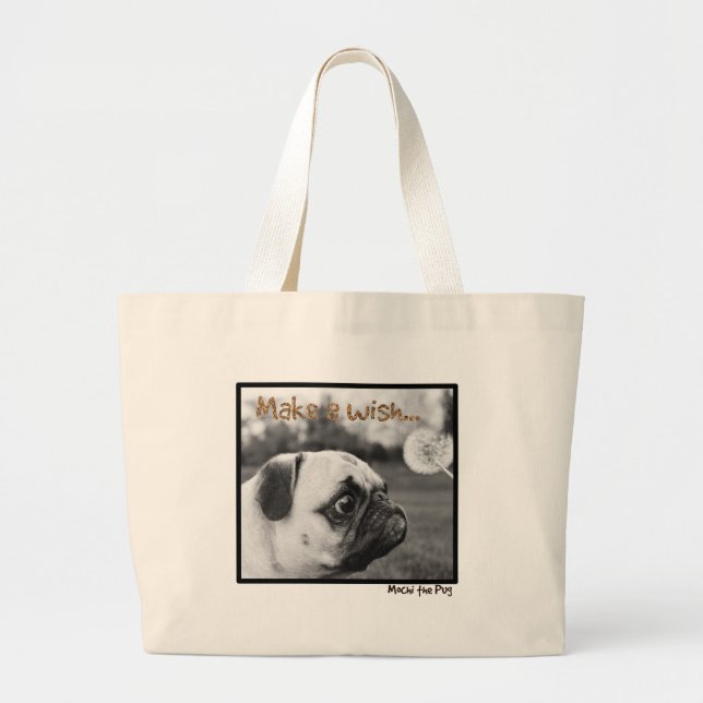 Mochi the Pug Make a Wish Large Tote Bag (Front)