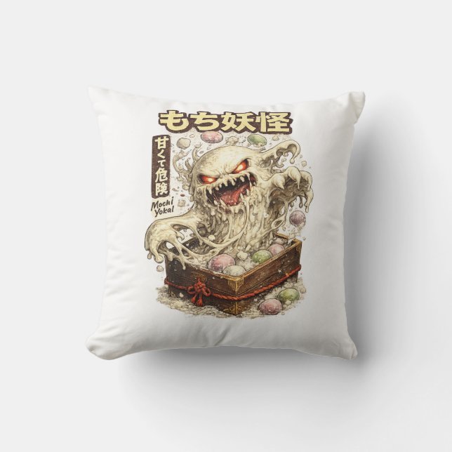 Mochi Yokai – Sweet But Dangerous Throw Pillow (Front)
