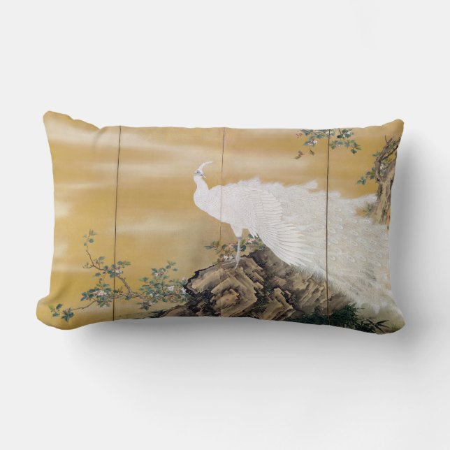 Mochizuki Gyokkei White Peafowl Lumbar Pillow (Front)