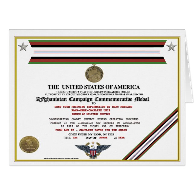 Mock Military/Army/Navy/Certificates DIGITAL Cards (Front Horizontal)