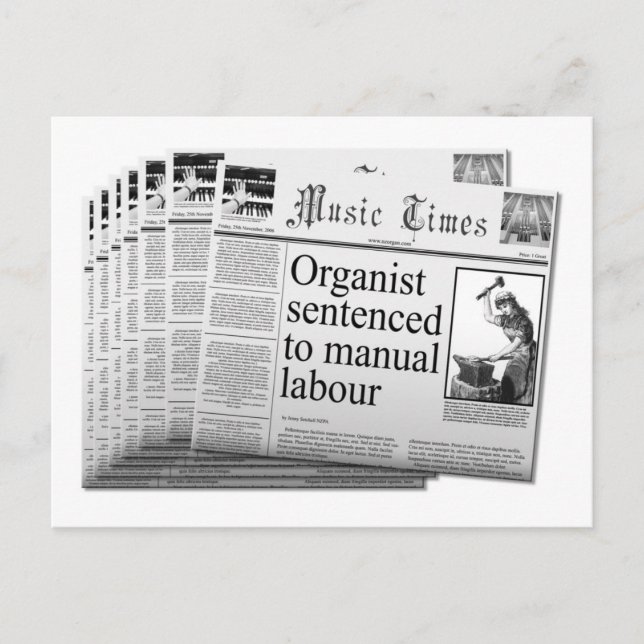 mock newspaper postcard UK spelling (Front)