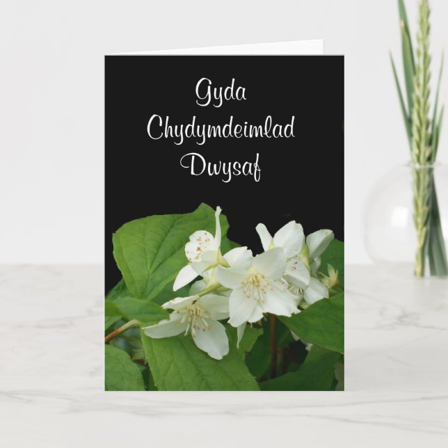 Mock Orange Sympathy Card - Welsh Greeting (Front)