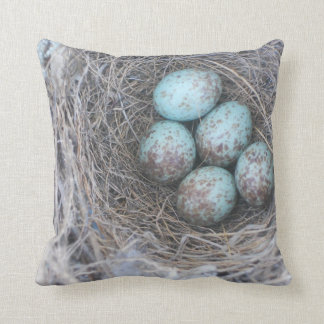 Mocking Bird Nest with Eggs Throw Pillow