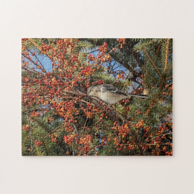 Mockingbird And Virginia Creeper Jigsaw Puzzle (Horizontal)