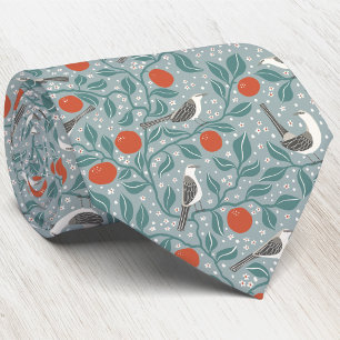 Mockingbird Bird and Wildflower Arts and Crafts Neck Tie