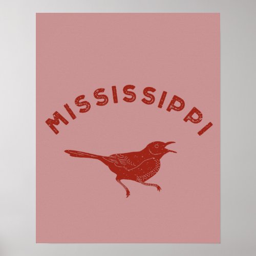 Mockingbird Mississippi State Bird Maroon Poster