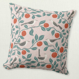 Mockingbird Orange Blossom Bird Flower Blush Pink Throw Pillow